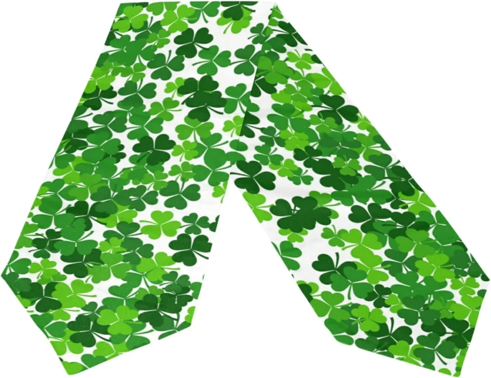 Essential Wellsay Double Sided St. Patrick's Day Shamrock Long Polyester Table Runner 13 x 70 Inches Table Cloth Cover Placemats for Kitchen Dinning Living Holiday Home Decor