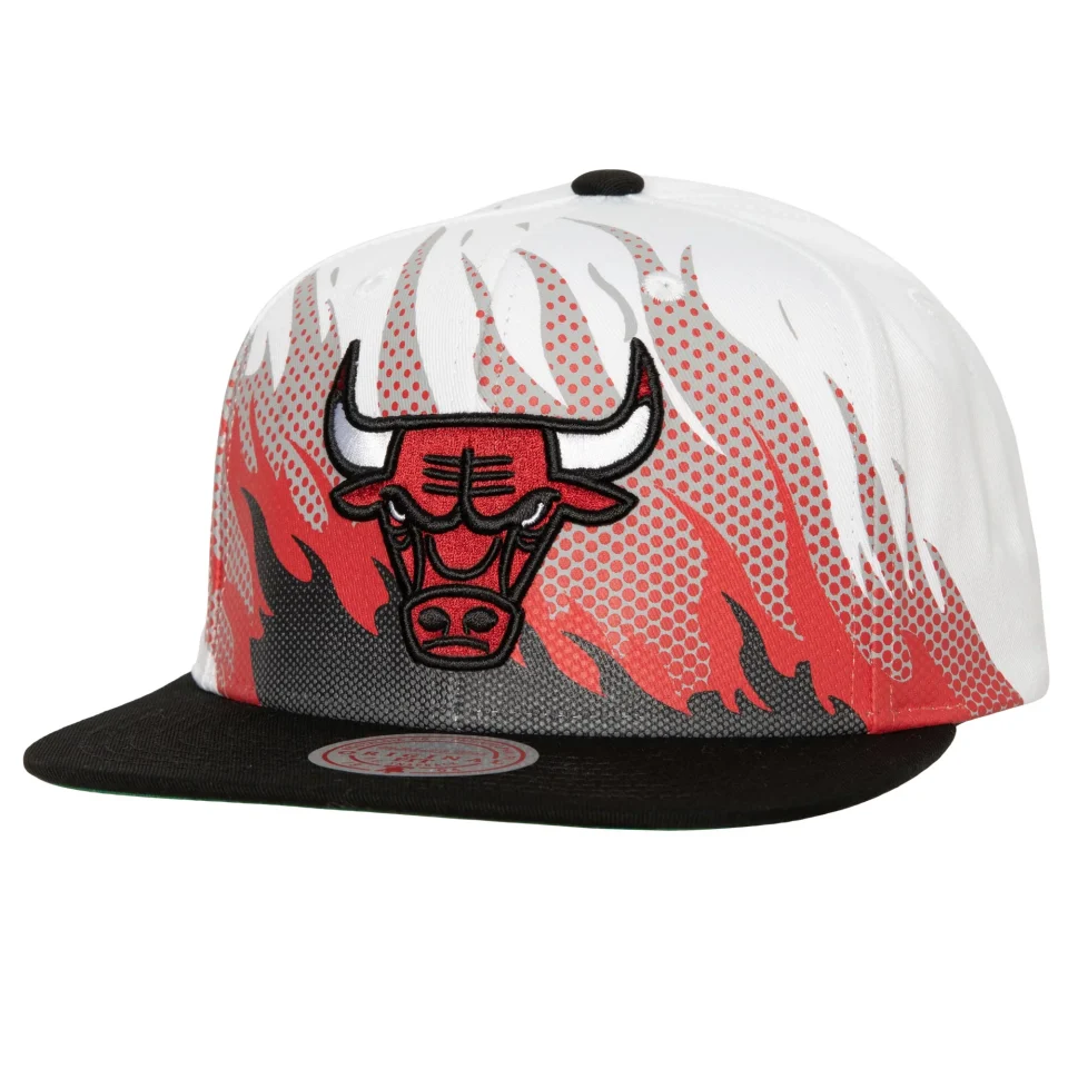 Leak-Proof Men's Mitchell & Ness White Chicago Bulls Hot Fire Snapback Hat - OSFA
