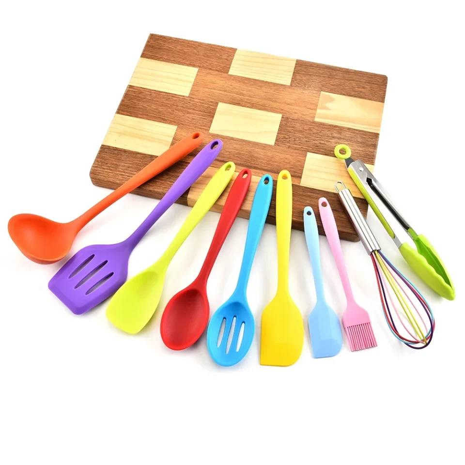 Office Value MABOTO Silicone Kitchen Utensil Set 10 Pcs Heat Resistant Non-Stick Spoon Spatula Ladle Cooking Tools Dinnerware